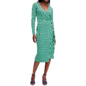 Diane Von Furstenberg DVF X Target LS Arrow Geo Midi Green Wrap Dress